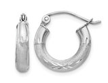 Extra Small Satin and Diamond Cut Hoop Earrings in 14K White Gold 1/2 Inch (3.00 mm)